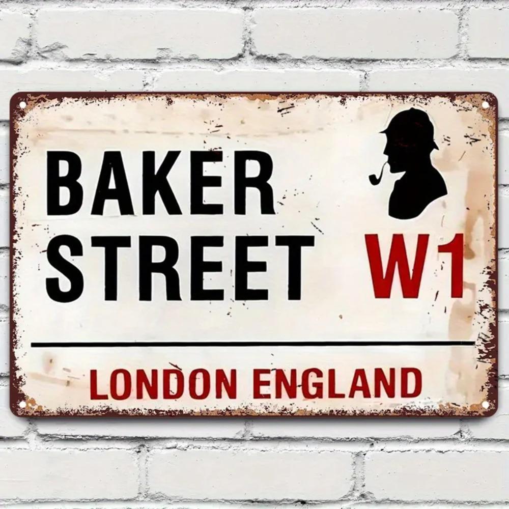 BAKER STREET W LONDON ENGLAND Sherlock Holmes Vintage Metal Tin Sign Retro London Street Sign Wall Decor Rustic Plaque Fo