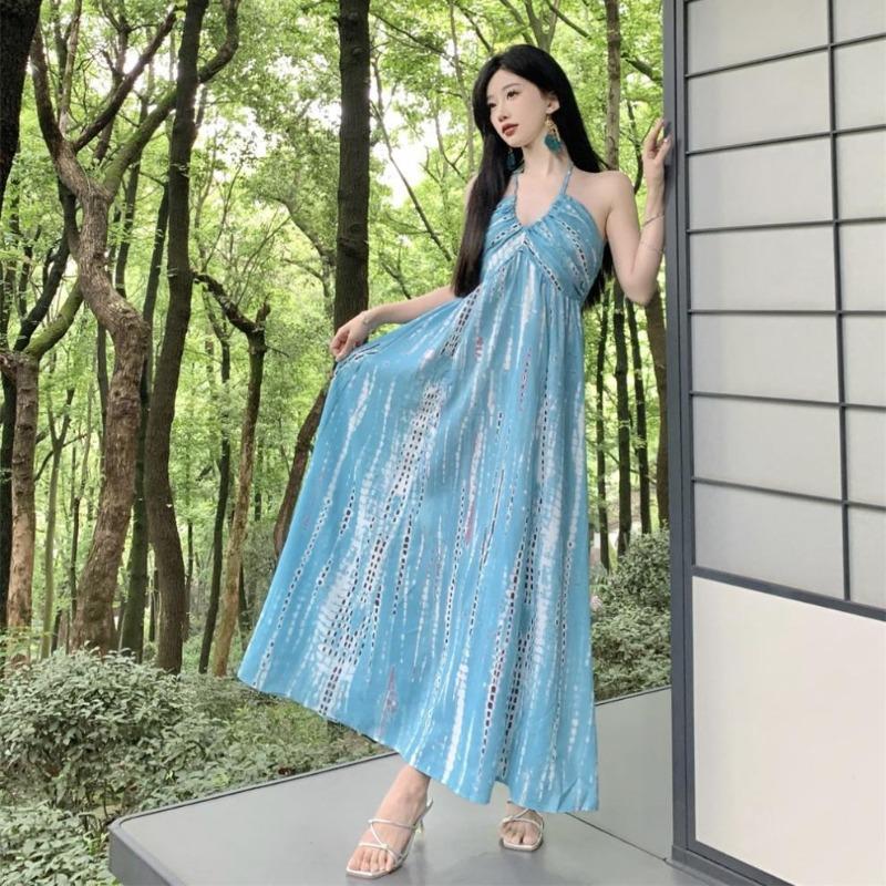 Bohemian Neck Halter Suspender Dress Women's Summer Seaside Vacation Super Fairy Pendulum Dress