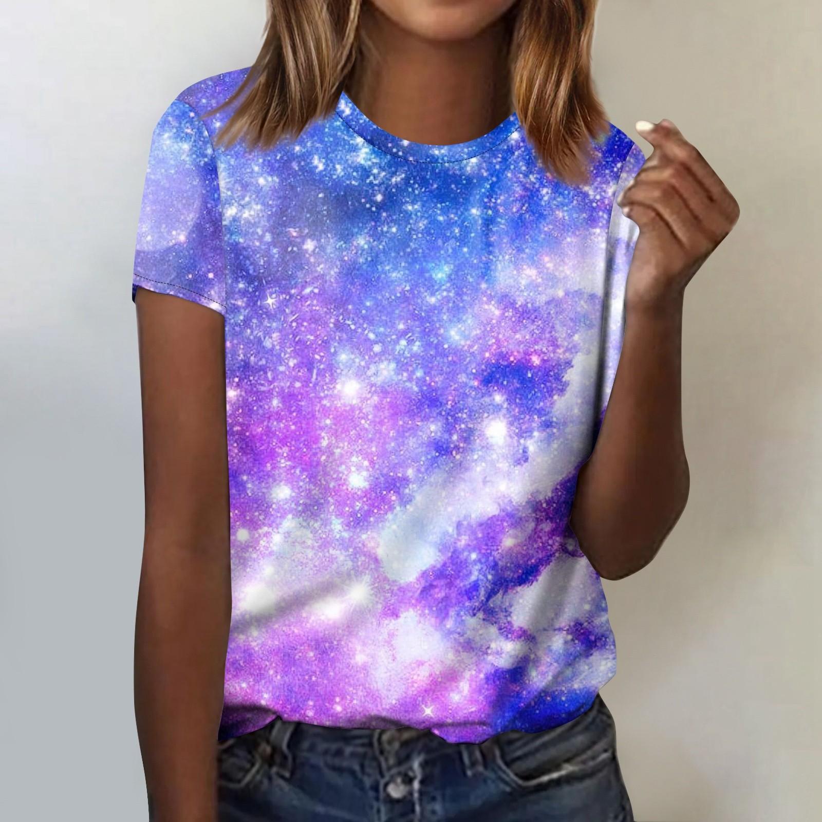 

Женская футболка с короткими рукавами с принтом «Космическая графика» Модный летний топ с короткими рукавами и круглым вырезом XL