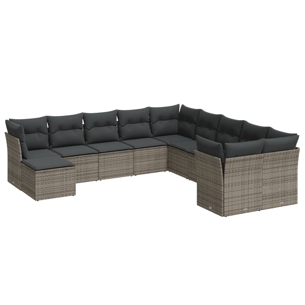 Vidaxl 11-Cz. Gartenmöbel-Set mit Kissen, Grauer PE-Rattan