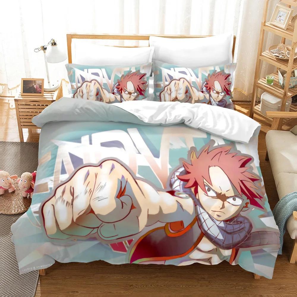 3D Print Anime Fairy Tail Logo Natsu Bedding Set Boys Girls Twin Queen Size Duvet Cover Pillowcase Bed Kids Adult Home Textiles