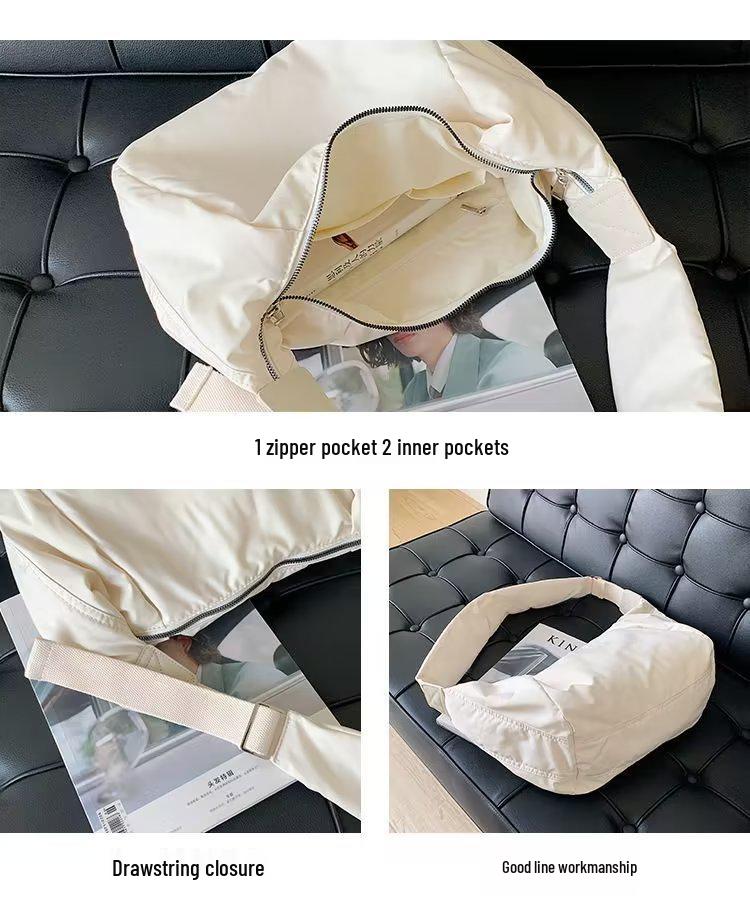 Korean Canvas Crossbody Bag for Women - Wide Strap, Niche Design, Pleated Dumpling Style