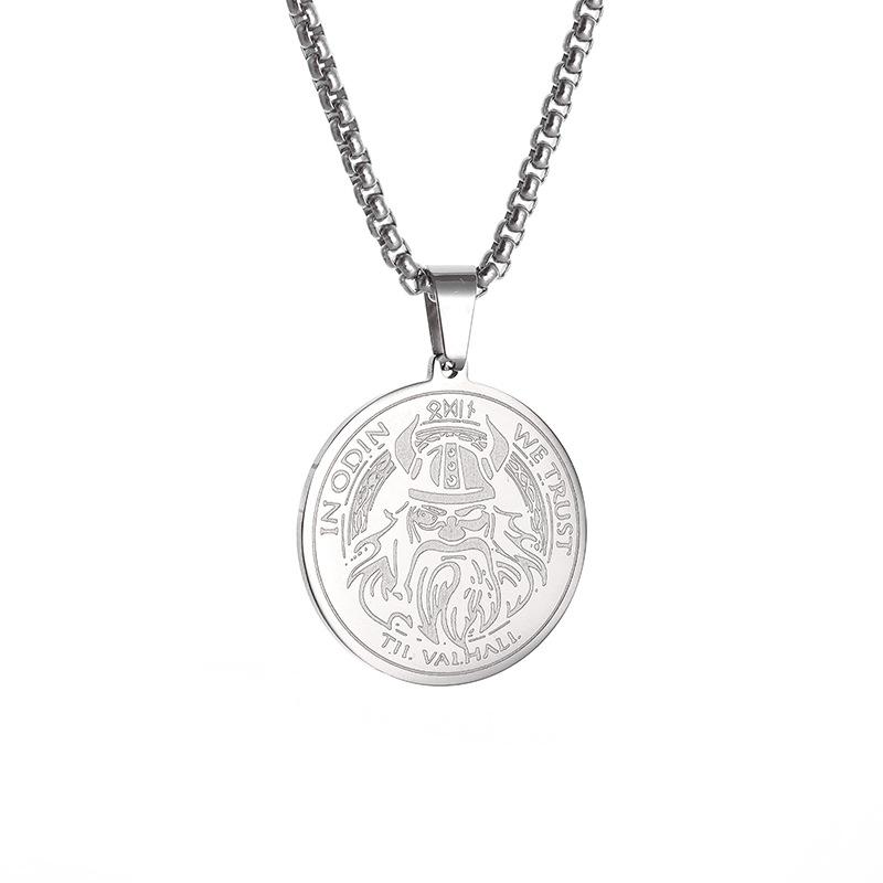 Stainless Steel Personality Simple Odin Viking Pendant European and American Fashion Medals Mens Necklace