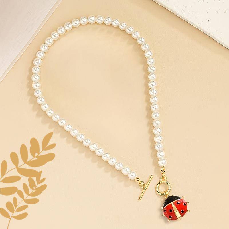 Elegante Roter Marienkäfer Perlenanhänger Halskette