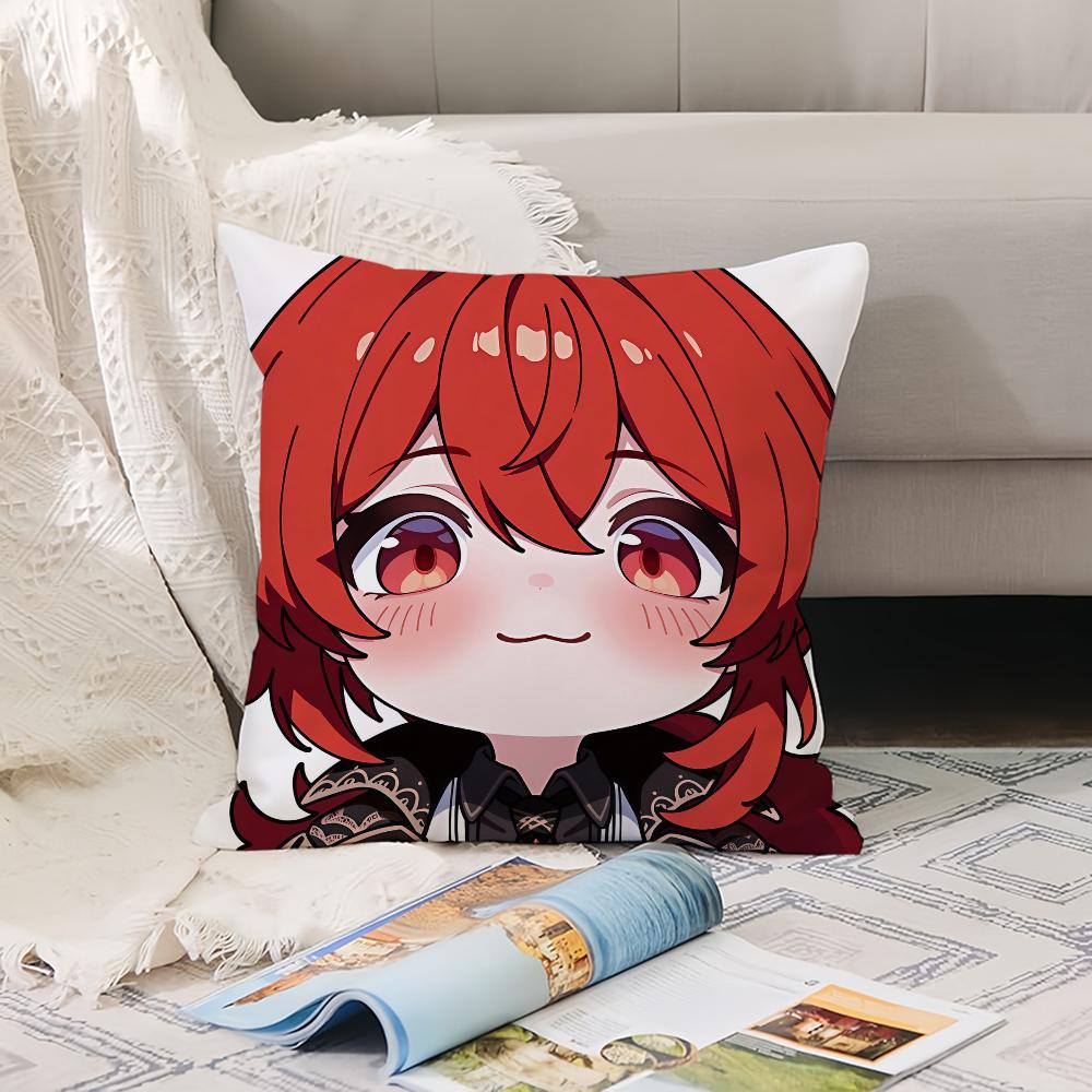Cartoon cute  Genshin  Pillow Case Office Cushions Suitable For Sofa Car Bedroom Decorative Cushion Cover