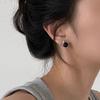 DOUDOUSTORE Black Control Original Silver Needle Geometric Texture Square Black Agate Stud Earrings Sweet and Cool Earrings