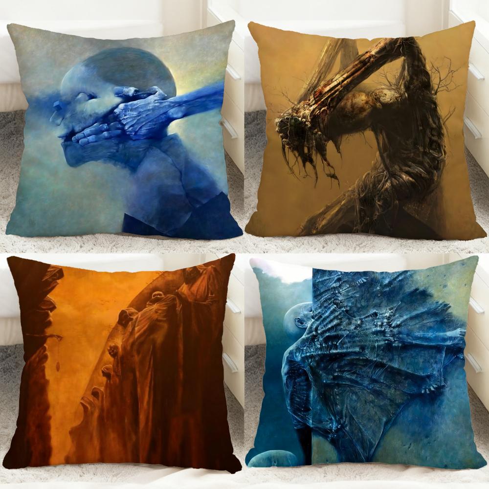 art Z-Zdzislaw Beksinski Cushion Cover Comfortable Reversible Pillow Cover Ideal for Car Sofa Bedroom & Beyond
