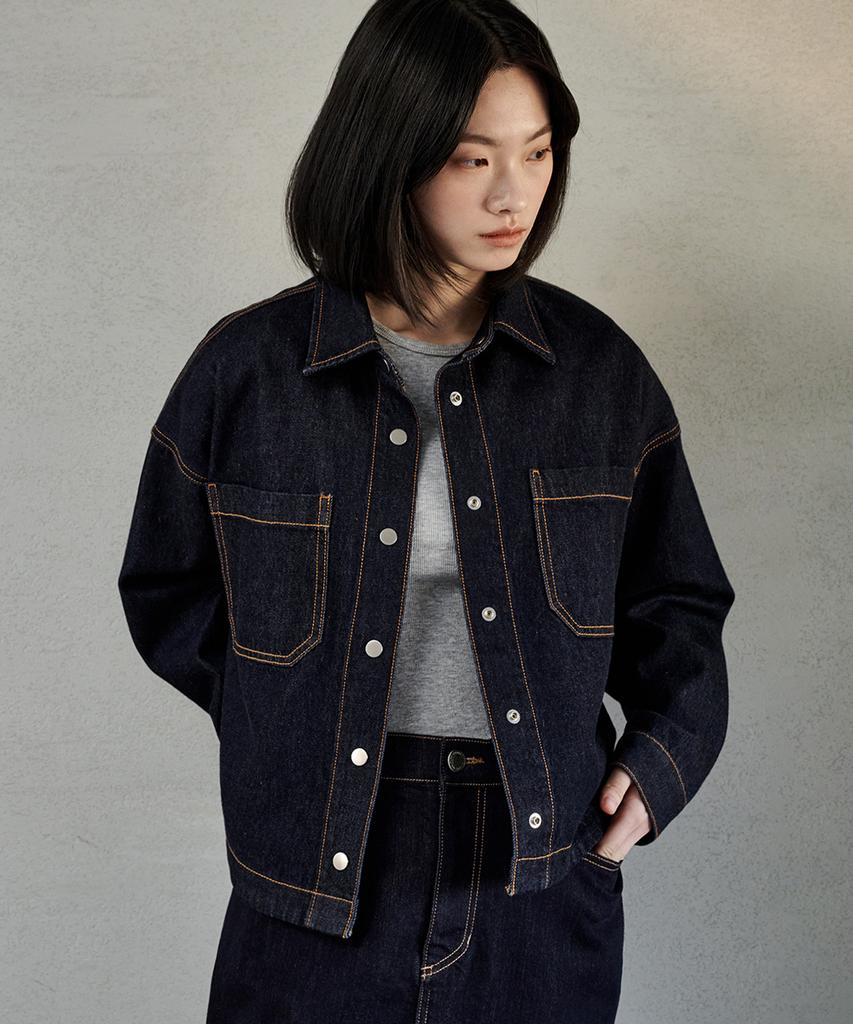 Maloupe 9404 Non-Faded Denim Shacket (Dark Indigo)
