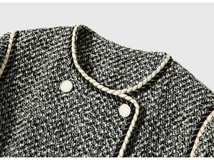 Elegant French Wool-Blend Tweed Double-Breasted Jacket for Women