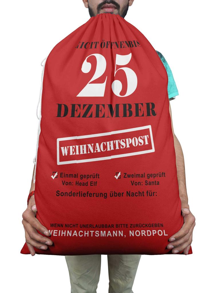 Printtoo 2 Pcs Large Santa Sacks with Drawstring Canvas Xmas Gifts Bags for Kids Christmas 27x20 Inch