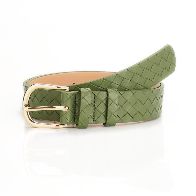 Новый женский ремень Модный плетеный ремень с пряжкой-булавкой зелёный