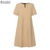 ZANZEA Damen Freizeit V-Ausschnitt Einfarbig Sommer Kurzarmkleid