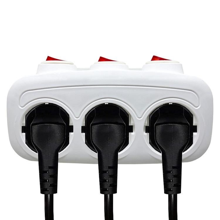 Independent Switch EU Schuko Triple Outlet Power Expansion Plug 1 to 3 Wall Socket Adapter Power Splitter For home