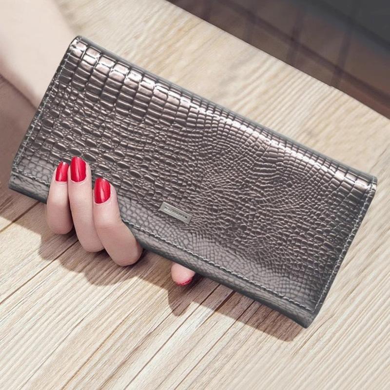 Alligator Pattern Women Genuine Leather Wallet Luxury Brand Cow Leather Female Purse Long Women's Leather Wallets