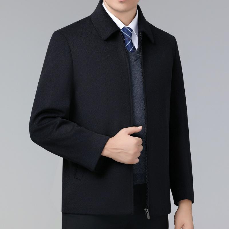 

Осень и зима, новая куртка из чистой шерсти для мужчин среднего и пожилого возраста, повседневное шерстяное короткое пальто, пиджак с лацканами для папы 195