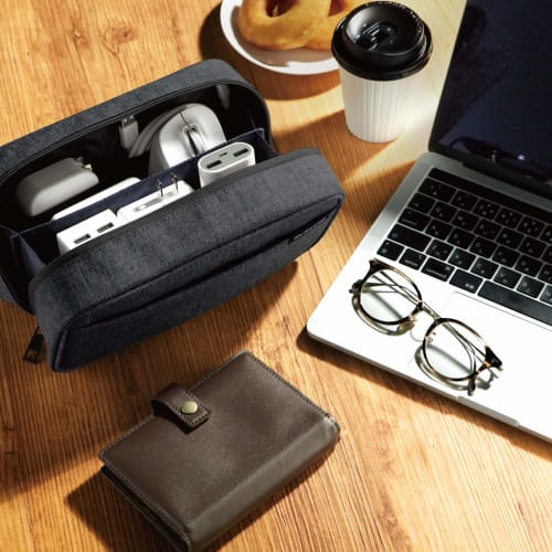 ELECOM Gadget Pouch, Large Capacity, Freestanding, Travel, Business Trip, Telework, Organizing Pouch, Black BMA-GP14BK