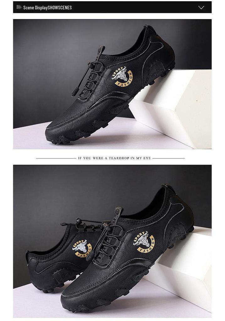 Herren Koreanischer Stil Niedrige Leder-Slip-On Freizeitschuhe zum Fahren - Leicht, Atmungsaktiv, Trendy