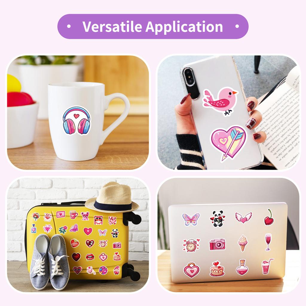 50 PCS Kawaii Valentine Stickers - Cute Animal Decals for Phone Case, Cup, DIY Gifts