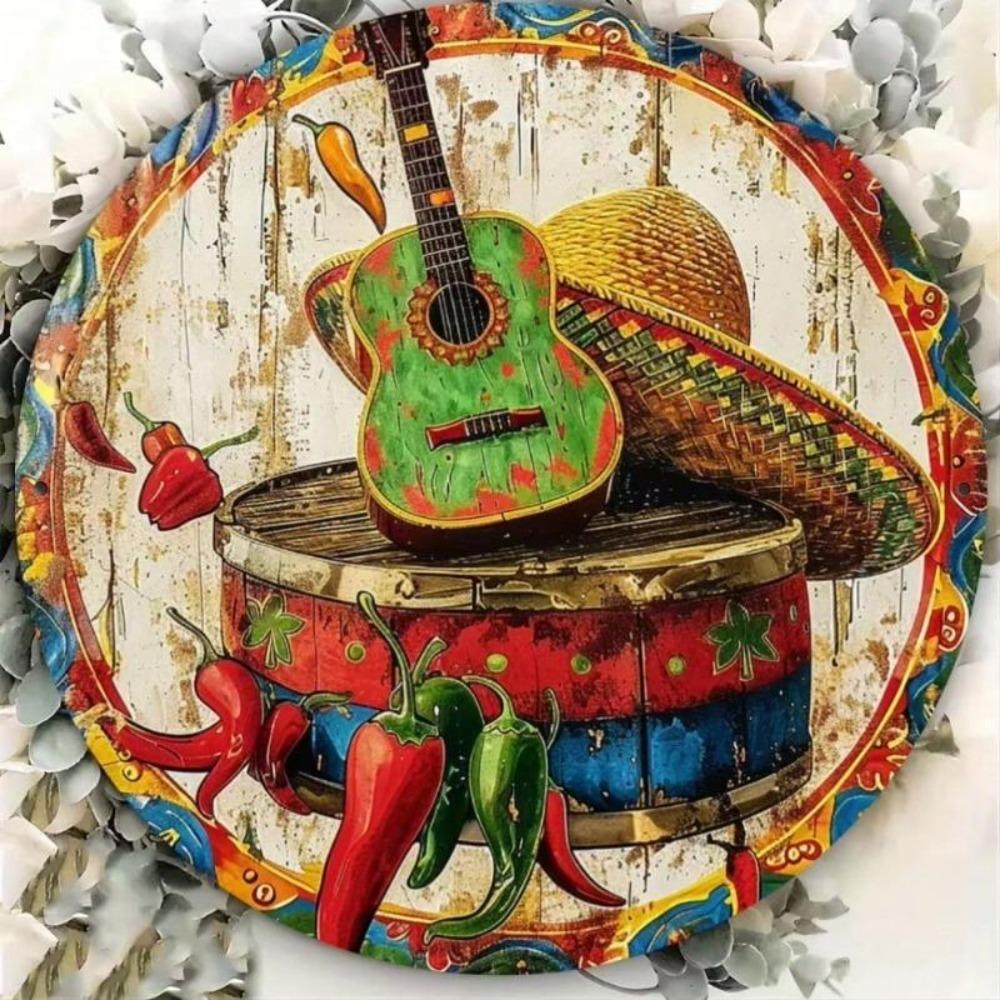 Vibrant Fiesta Metal Wall Art 8x8 Inch Embossed Aluminum Sign Outdoor Party Decor