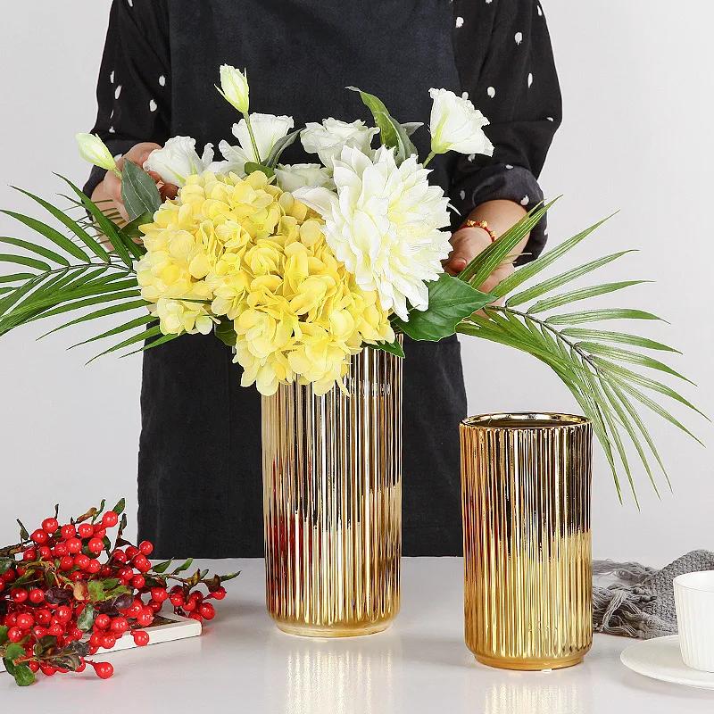American Striped Golden Vase Flower Arrangement Plant Decoration Electroplating Hydroponic Flower Vase Wedding Home Decoration