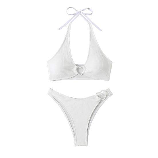 2Pcs/Set Women Bikini Set Halter Adjustable Straps Bra High Waist Hip Covering Bottoms Heart