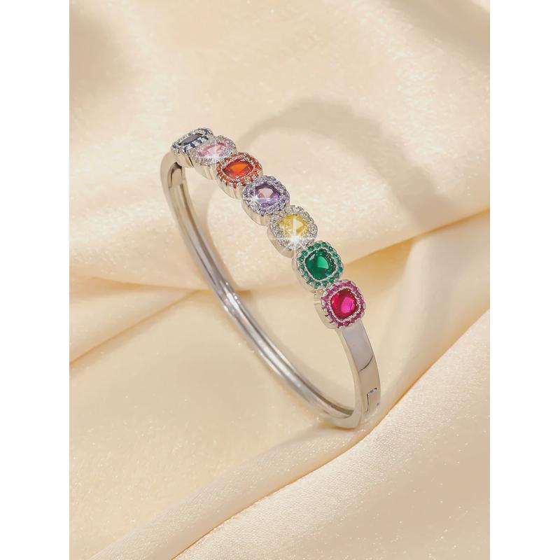 Color square zircon bracelet fashion light luxury high-end bracelet niche design jewelry