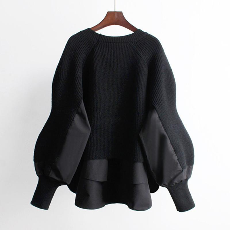 Dámský svetr Patchworková košile Falešný dvoudílný pletený top