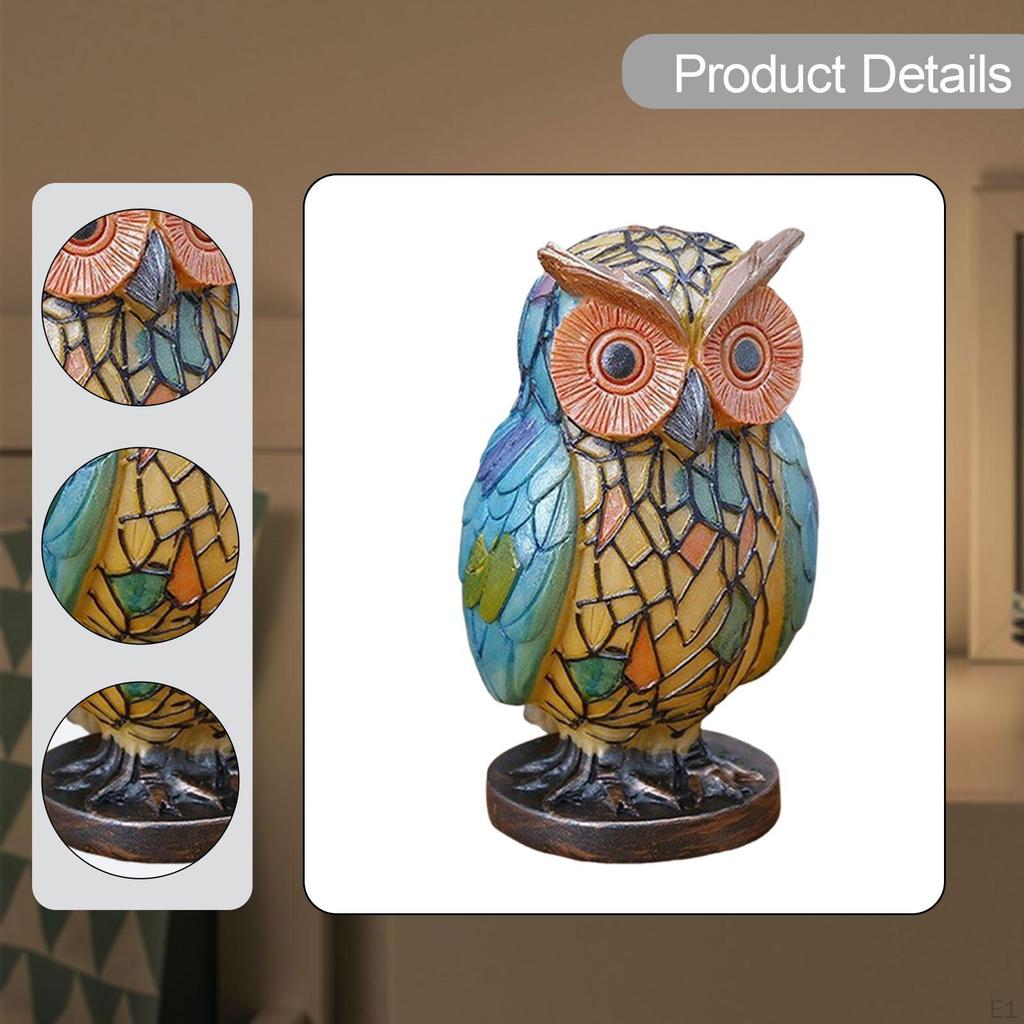 Resin Owl Shaped Night Light Bedside Reading Lamp Lightweight Unique Home Decoration Hand Painted