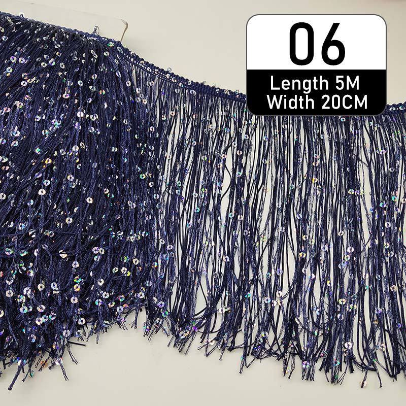 5 Meter Polyester Sequins Tassel Fringe 20cm Lace Trim Ribbon Sew Latin Dress Stage Garment Curtain Diy Accessorie