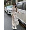 French Floral Dress Women's Summer New Design Halter Strap Waist Thin Short Sleeve Coffee Break Skirt