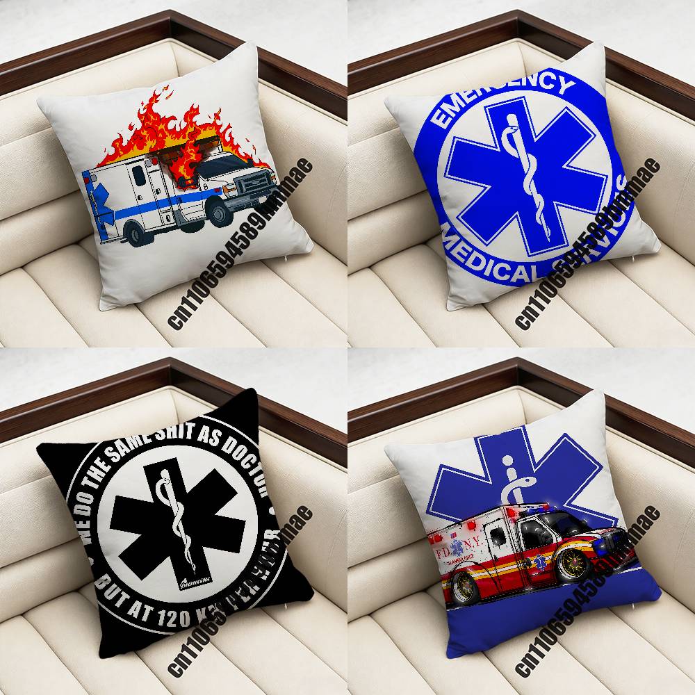 For Star of Life Doctor Nurse EMERGENCY MEDICAL SERVICES EMT Ambulance Throw Pillow Case Sham Square Sofa Pillowcase Pad Cover