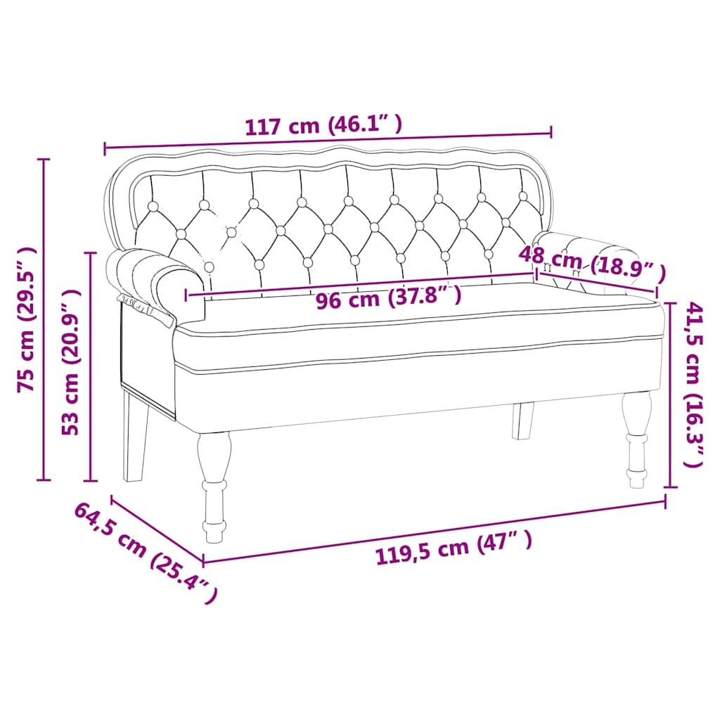 Chesterfield Bench Brown 119.5 X 64.5 X 75 Cm Faux Leather