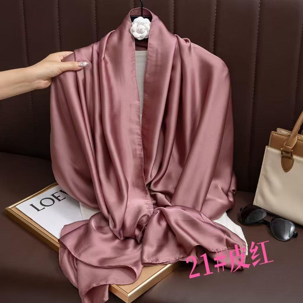 Universal in all seasons, solid-color simulated silk scarf for women, small neck decoration, versatile for women, long silk scarf, shawl for women