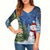 3/4 Sleeve Shirts For Women Print Christmas Tees Blouses Casual Plus Size Basic Tops Pullover