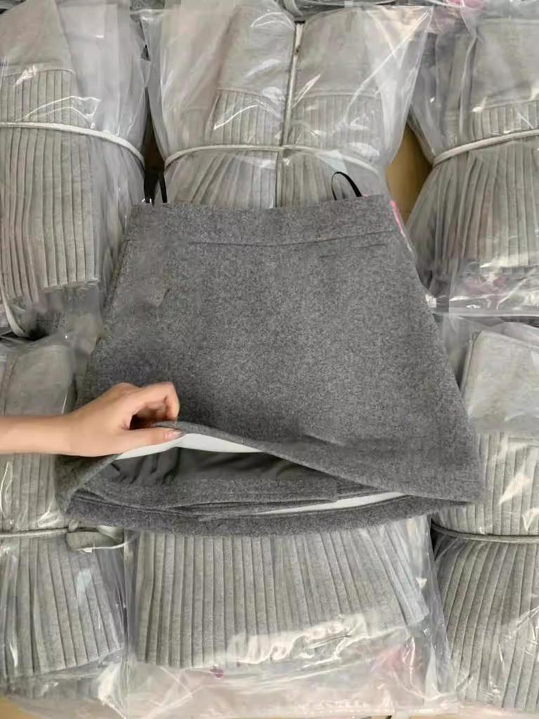 Women's High Waist Gray Wool Blend A-line Skirt - Petite Plus, Autumn/Winter 2026 Collection, Elastic Hip Wrap, Short Length