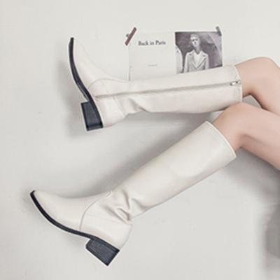 Spring and Summer Footwear Large Size High Tube Low Heel Square Toe Boots Thick Heel Women's Shoes