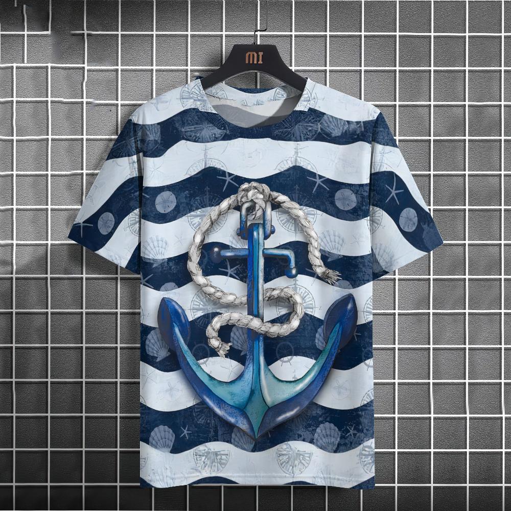 Summer Boat Anchor 3D Print T-Shirts Streetwear Men FashionCasual Oversized O-Neck Short Sleeved T Shirt Tees Tops Clothing