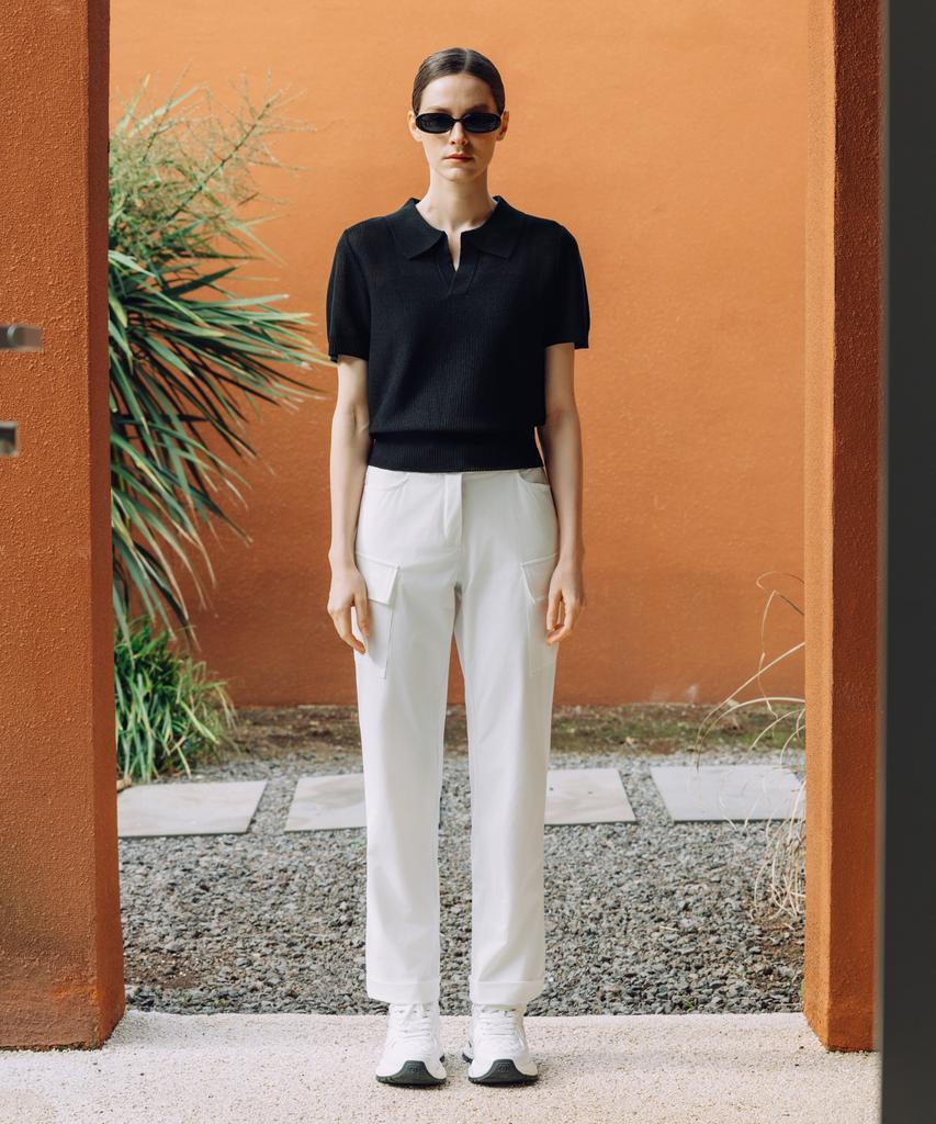 OBER GOLF Summer Open Collar Knit Top (Black)