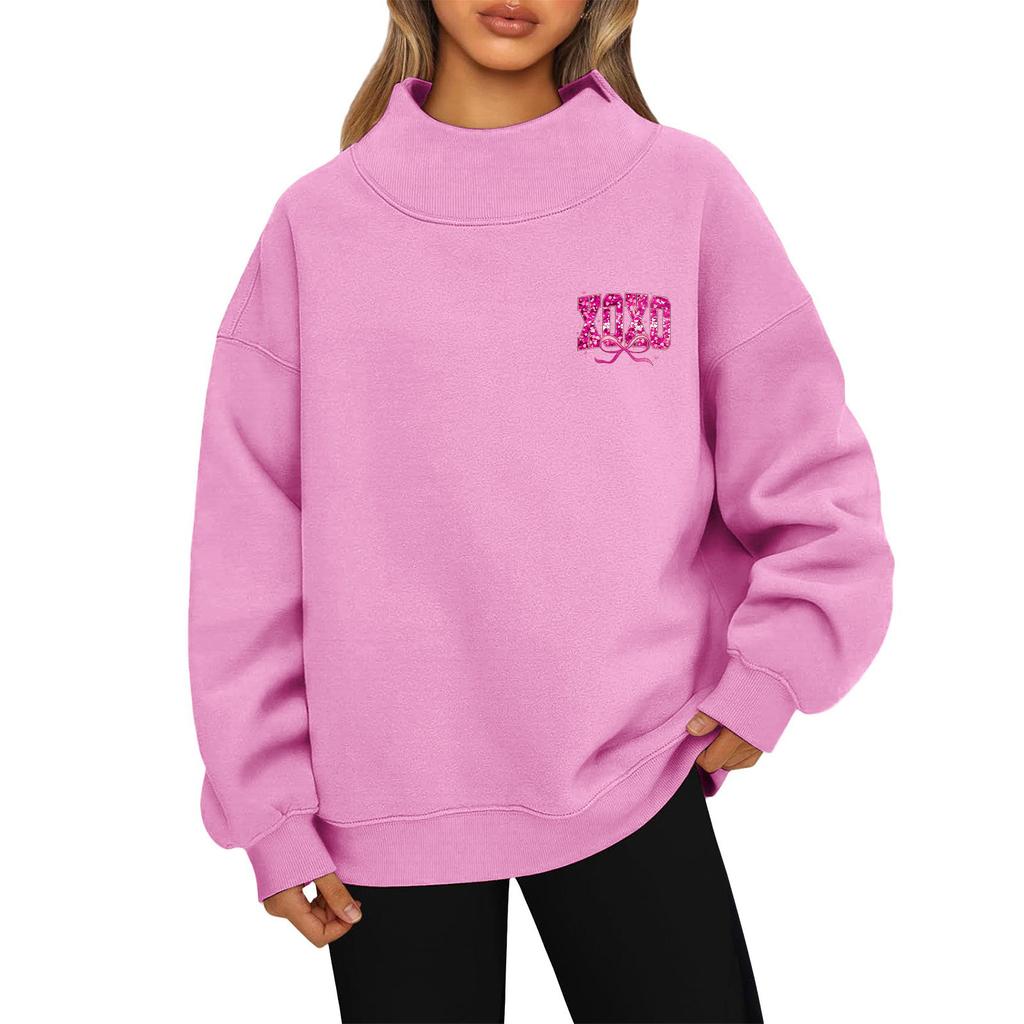 Dam Alla hjärtans dag Tryck Mode Lös Hög Krage Långärmad Enfärgad Sweatshirt Pullover