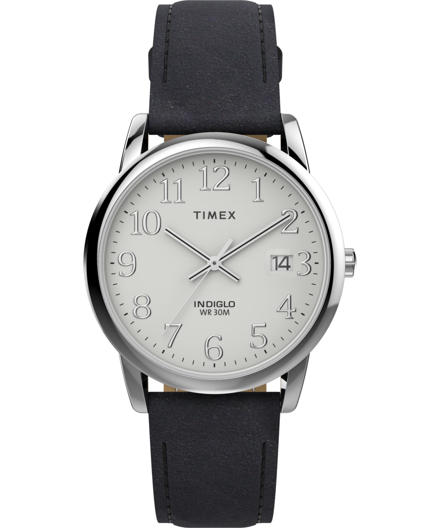 Timex Easy Reader Watch 35mm Black Silver Tone White C Easy-to-Read Wristwatch