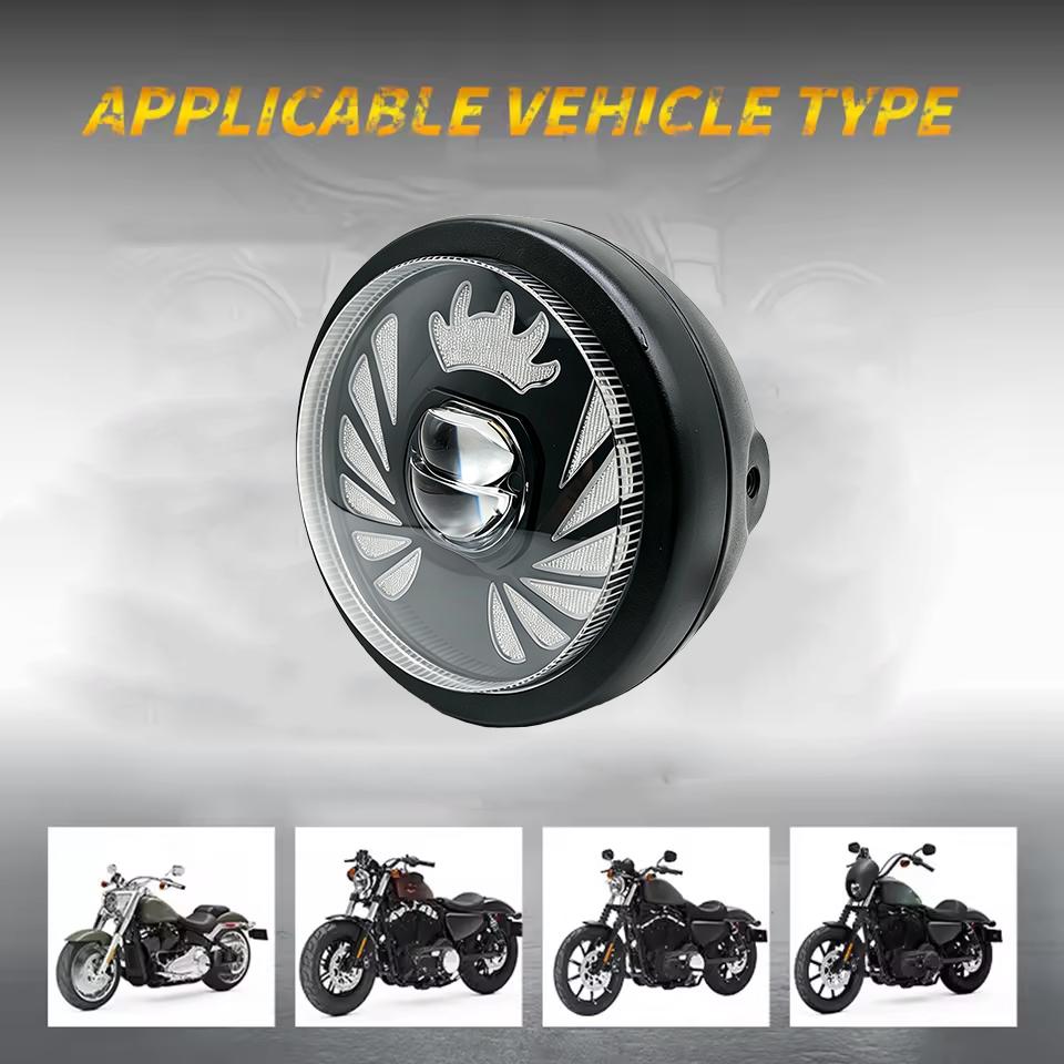 1PCS 5.75" Round LED Vintage Motorcycle & E-Bike Front Headlight, White Hi/Lo Beam Projector, White/Amber DRL Driving Lamp, High Brightness 12V-36V