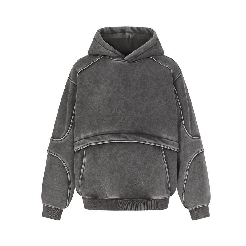 Mens 2026 Fall Winter Fleece Hoodie American Street Style Loose Fit Solid Color Sweatshirt