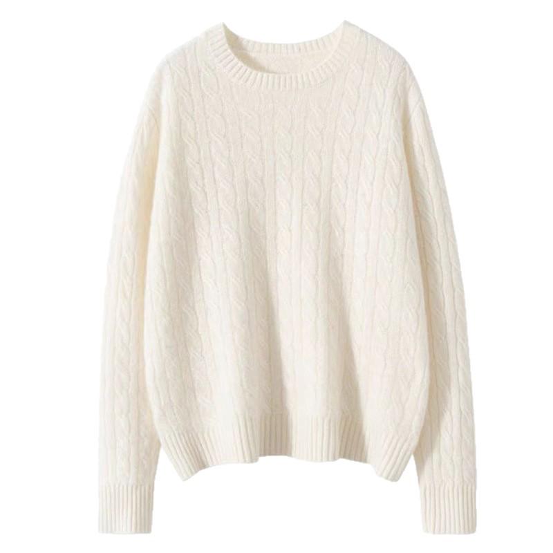 2025 Women's Elegant Wool Cable Knit Round Neck Sweater - Autumn/Winter Collection