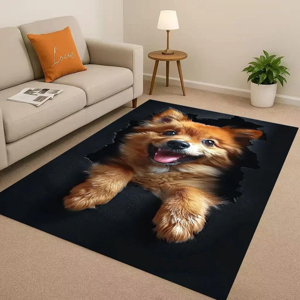 Classic Breaking Wall 3D Illusion Dog Puppy Living Room Non-Slip Area Rug Carpet for Bedroom Playroom Sofa,Home Decor Doormat