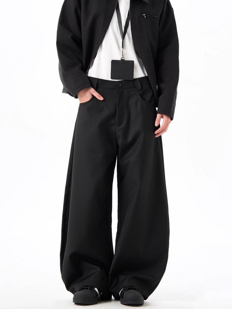 Unisex Retro Black Scimitar Wide-Leg Casual Pants for Spring & Autumn