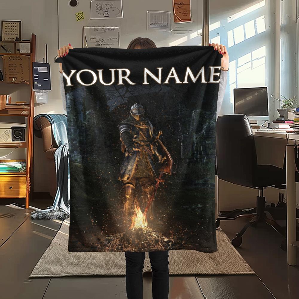 1PC Custom Name Dark Souls Patterned Flannel Blanket Suitable For All Seasons for Home Decor Warmth and Comfort Gifts Holiday Present_xia