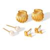 Luxury Set: Stainless Steel Pearl Stud, Dolphin Shell, Titanium Steel Earrings