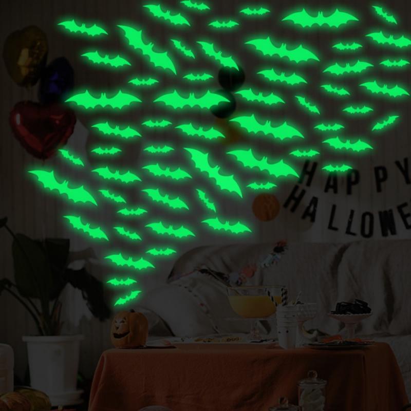 16pcsHalloween Glow-in-the-Dark Bat Wall Sticker3DBat Window Sticker Haunted House Shop Window Home Restaurant Party Decoration