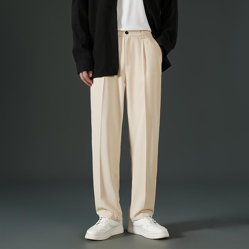 Spring Autumn Loose Casual Solid Color Straight Pants Men All-match Wide Leg Trousers