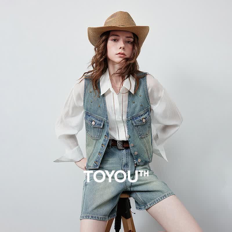 Chuyu Vintage Rivet Denim Vest XL